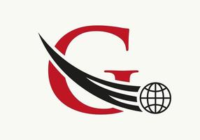 lettera g mondo logo concetto con in movimento globale icona vettore modello
