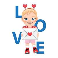 San Valentino S giorno con poco ragazzo Tenere amore lettera cartone animato personaggio design vettore