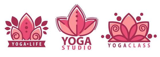 yoga studio, loto fiore iscrizione logotipo vettore