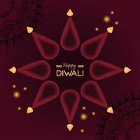 felice celebrazione di diwali con candele intorno a scritte vettore
