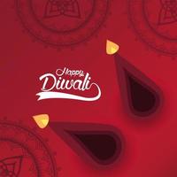 felice celebrazione di diwali con due candele e mandala vettore