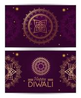 felice celebrazione di diwali con mandala dorati e scritte vettore