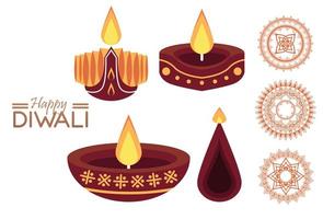 felice celebrazione di diwali con tre candele vettore