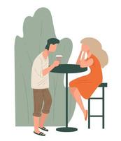 coppia potabile caffè nel bar, amici comunicare all'aperto vettore