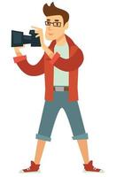 giornalista o fotografo professione fotocorrispondente con foto telecamera isolato maschio personaggio vettore