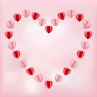 carta tagliata stile di sfondo di palloncini cuore rosso e rosa vettore