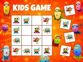 sudoku bambini gioco con cartone animato supereroe vitamine vettore