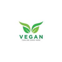 vegano logo vettore. natura verde illustrazione con le foglie per logo, etichetta, e etichetta. vettore