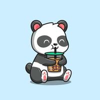 carino panda sorseggiando boba latte tè cartone animato vettore icona illustrazione. animale cibo icona concetto isolato premio vettore. piatto cartone animato stile