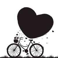 San Valentino giorno saluti. illustrazione di silhouette bicicletta con cuore volante a partire dal bicicletta cestino e grande cuore su bianca sfondo. vettore