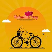 San Valentino giorno. illustrazione di amore e San Valentino giorno saluto carta. romantico sfondo. un' volante cuore a partire dal un' bicicletta cestino vettore