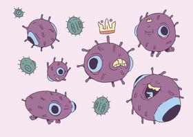 carino virus character design mano stile doodle illustrazione vettoriale