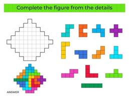 puzzle gioco con geometrico figura. colorato dettagli per bambini. completare figura. formazione scolastica gioco per bambini, prescolastico foglio di lavoro attività. puzzle gioco. vettore illustrazione.