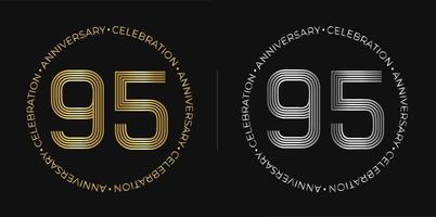 95 ° compleanno. novantacinque anni anniversario celebrazione bandiera nel d'oro e argento colori. circolare logo con originale numero design nel elegante Linee. vettore