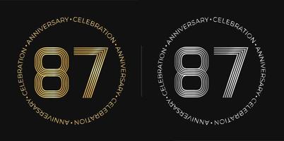 87th compleanno. ottantasette anni anniversario celebrazione bandiera nel d'oro e argento colori. circolare logo con originale numeri design nel elegante Linee. vettore