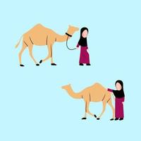 hijab ragazzo con cammello animale Qurban vettore