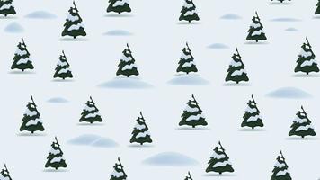 Reticolo senza giunte di Natale con paesaggio invernale dei cartoni animati, pini e derive vettore