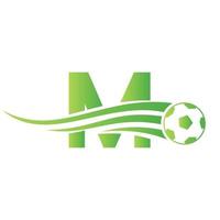 calcio calcio logo su lettera m cartello. calcio club emblema concetto di calcio squadra icona vettore