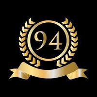 94th anniversario celebrazione oro e nero modello. lusso stile oro araldico cresta logo elemento Vintage ▾ alloro vettore