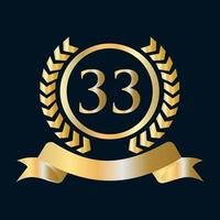 33 anniversario celebrazione oro e nero modello. lusso stile oro araldico cresta logo elemento Vintage ▾ alloro vettore