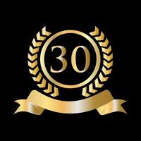 30 anniversario celebrazione oro e nero modello. lusso stile oro araldico cresta logo elemento Vintage ▾ alloro vettore