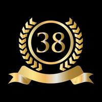 38 ° anniversario celebrazione oro e nero modello. lusso stile oro araldico cresta logo elemento Vintage ▾ alloro vettore