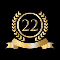 22 anniversario celebrazione oro e nero modello. lusso stile oro araldico cresta logo elemento Vintage ▾ alloro vettore