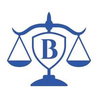 legge azienda logo design su lettera B con scudo cartello. legge logo, avvocato e giustizia, legge avvocato, legale, avvocato servizio, legge ufficio, scala logo modello vettore