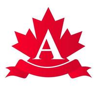 canadese rosso acero su lettera un' foca e nastro. lusso araldico cresta logo elemento Vintage ▾ alloro vettore