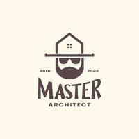 architettura maestro barbuto casa cappello specialista struttura Vintage ▾ logo design vettore icona illustrazione modello