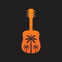 strumento musica natura all'aperto vacanza chitarra voce Noce di cocco albero logo design icona illustrazione modello vettore