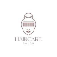 bellissimo donne viso con capelli pettine salone bellezza cura logo design vettore icona illustrazione modello