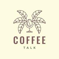 caffè fagiolo arabica robusta le foglie parlando microfono Podcast fricchettone logo design vettore icona illustrazione modello
