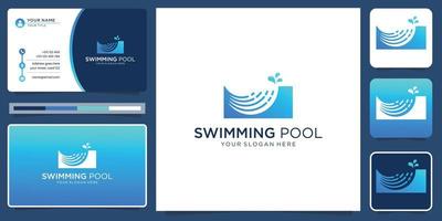 creativo di nuoto piscina logo design con attività commerciale carta design illustrazione. vettore