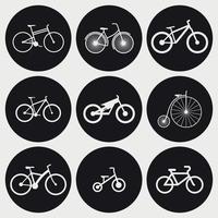 bicicletta icone impostare. bianca su un' nero sfondo vettore