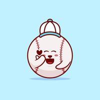 carino baseball palla cartone animato con coreano dito cuori illustrazione vettore