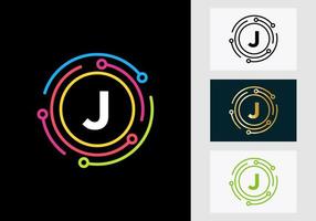 lettera j tecnologia logo design. Rete logo simbolo vettore