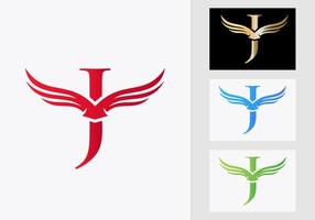 j lettera ala logo design. iniziale volante ala simbolo vettore