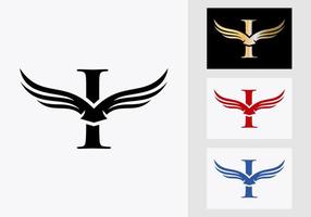 io lettera ala logo design. iniziale volante ala simbolo vettore