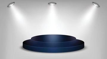 blu podio su leggero sfondo con faretti illuminato illustrazione vettore