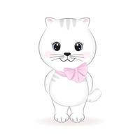 carino poco bianca gatto, animale cartone animato illustrazione vettore