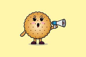 carino cartone animato biscotto personaggio parlare con megafono vettore
