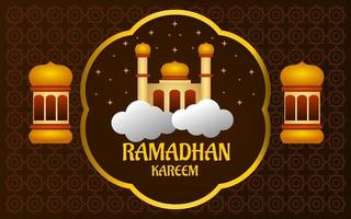 Ramadan kareem illustrazione con moschea e Marrone sfondo vettore