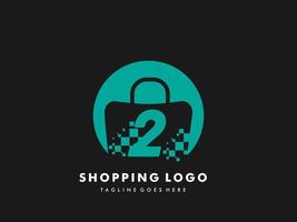 vettore shopping Borsa isolato cerchio con numero 2, veloce shopping icona , creativo veloce negozio, creativo veloce shopping logo modelli.