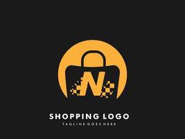 vettore shopping Borsa isolato cerchio con lettera n, veloce shopping icona , creativo veloce negozio, creativo veloce shopping logo modelli.