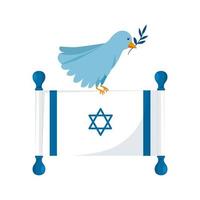bandiera Israele e uccello con icona isolata di ramo vettore