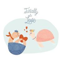 tartarugamente nel amore. tartarughe coppia nel amore. San Valentino giorno carta concetto. vettore illustrazione