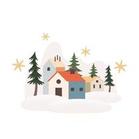 inverno scena paesaggio con carino case. vettore illustrazione
