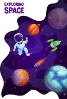 spazio pianeta, razzo, astronauta cartone animato manifesto vettore
