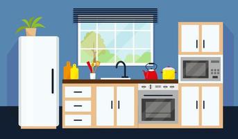 cucina interno con attrezzatura e finestra. vettore illustrazione.